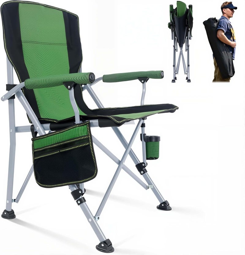 EDUTREE Folding Camping Chair – Lightweight & Portable Outdoor Camping Chair with Storage Pocket, Supports Up to 300KG, Comfortable Lawn Chair for Camping, Beach, Picnic & Travel (Green) - Image 1