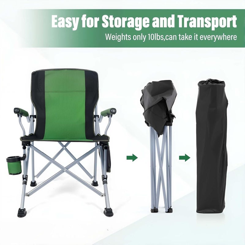 EDUTREE Folding Camping Chair – Lightweight & Portable Outdoor Camping Chair with Storage Pocket, Supports Up to 300KG, Comfortable Lawn Chair for Camping, Beach, Picnic & Travel (Green) - Image 4