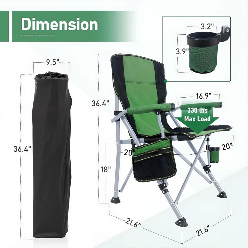 EDUTREE Folding Camping Chair – Lightweight & Portable Outdoor Camping Chair with Storage Pocket, Supports Up to 300KG, Comfortable Lawn Chair for Camping, Beach, Picnic & Travel (Green) - Image 3