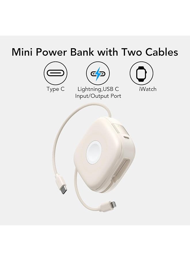 erorex - Mini Power Bank 10000Mah Magnetic Powerbank 3 In 1 Wireless Magsafe Battery Pack Led 20W Pd Fast Charging Portable Charger With Built In Cable For Iphone Airpod Iwatch White - Image 1