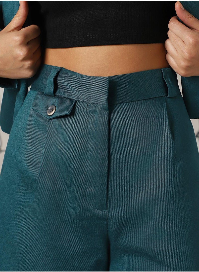 Hubberholme - Women's Deep Teal Cotton Blend Solid Full Length Chinos Wide Leg Trouser - Image 1