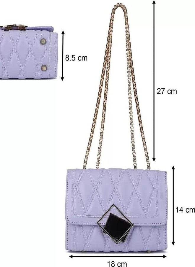 KRIFTY Cross Body Sling Bag for Women with Gold Chain (Purple) - Image 3