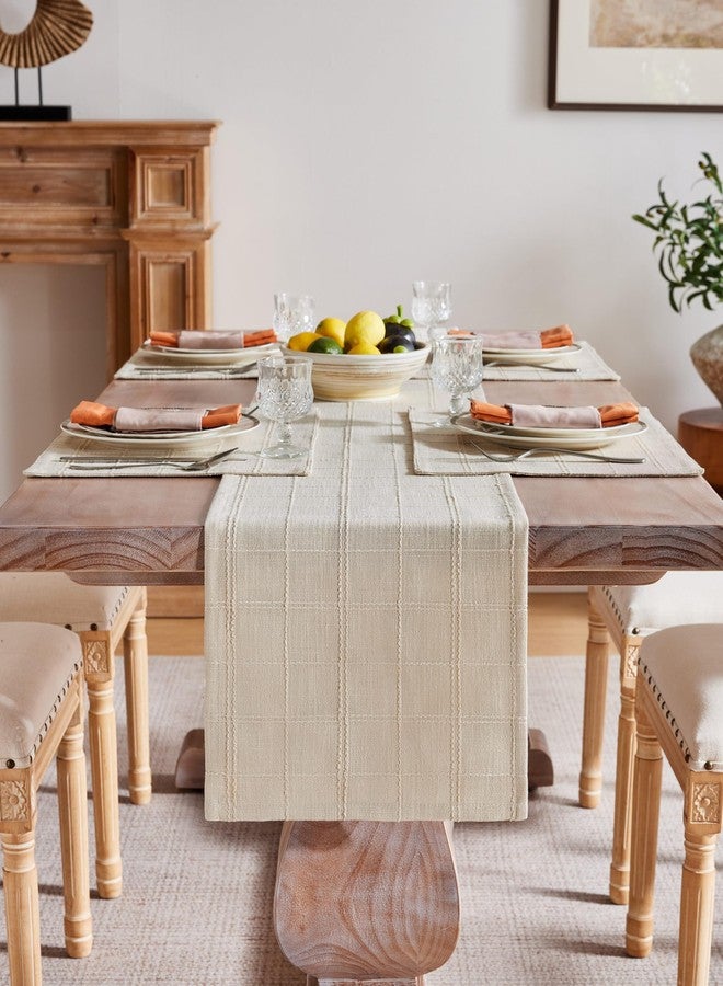 ZeeMart Linen Checked Table Runner, 13x72 Inches Beige, Textured Woven Farmhouse Table Runners 72 Inches Long, Neutral Plaid Dresser Scarf for Kitchen Dining Holiday Everyday Decor - Image 2