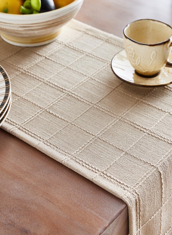 ZeeMart Linen Checked Table Runner, 13x72 Inches Beige, Textured Woven Farmhouse Table Runners 72 Inches Long, Neutral Plaid Dresser Scarf for Kitchen Dining Holiday Everyday Decor - Image 5