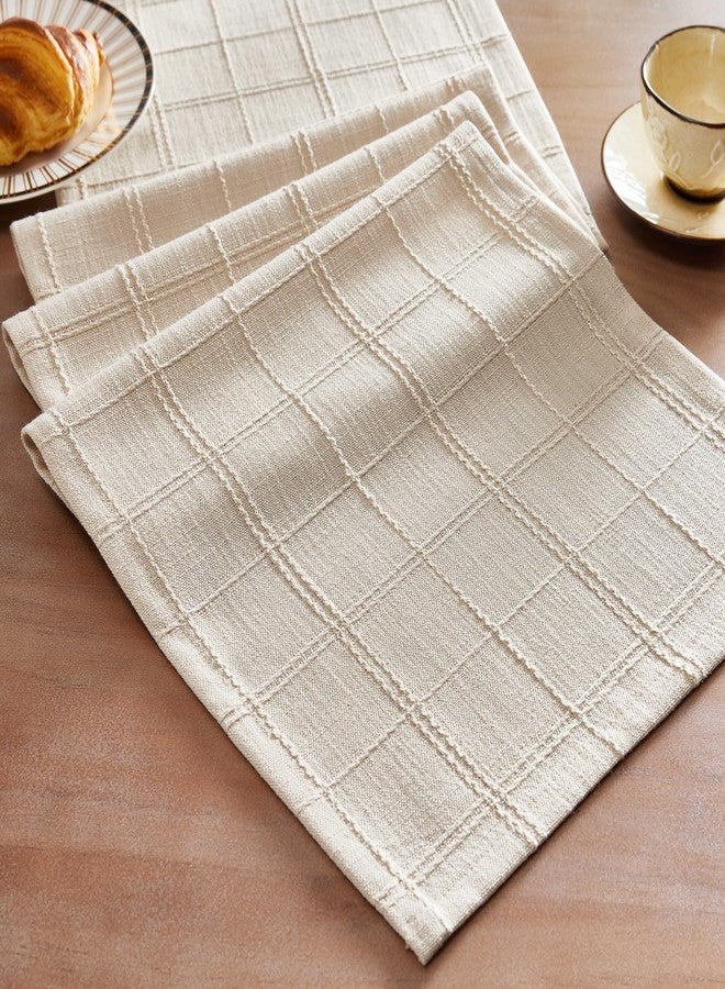 ZeeMart Linen Checked Table Runner, 13x72 Inches Beige, Textured Woven Farmhouse Table Runners 72 Inches Long, Neutral Plaid Dresser Scarf for Kitchen Dining Holiday Everyday Decor - Image 1