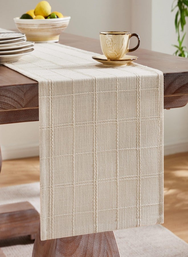 ZeeMart Linen Checked Table Runner, 13x72 Inches Beige, Textured Woven Farmhouse Table Runners 72 Inches Long, Neutral Plaid Dresser Scarf for Kitchen Dining Holiday Everyday Decor - Image 4