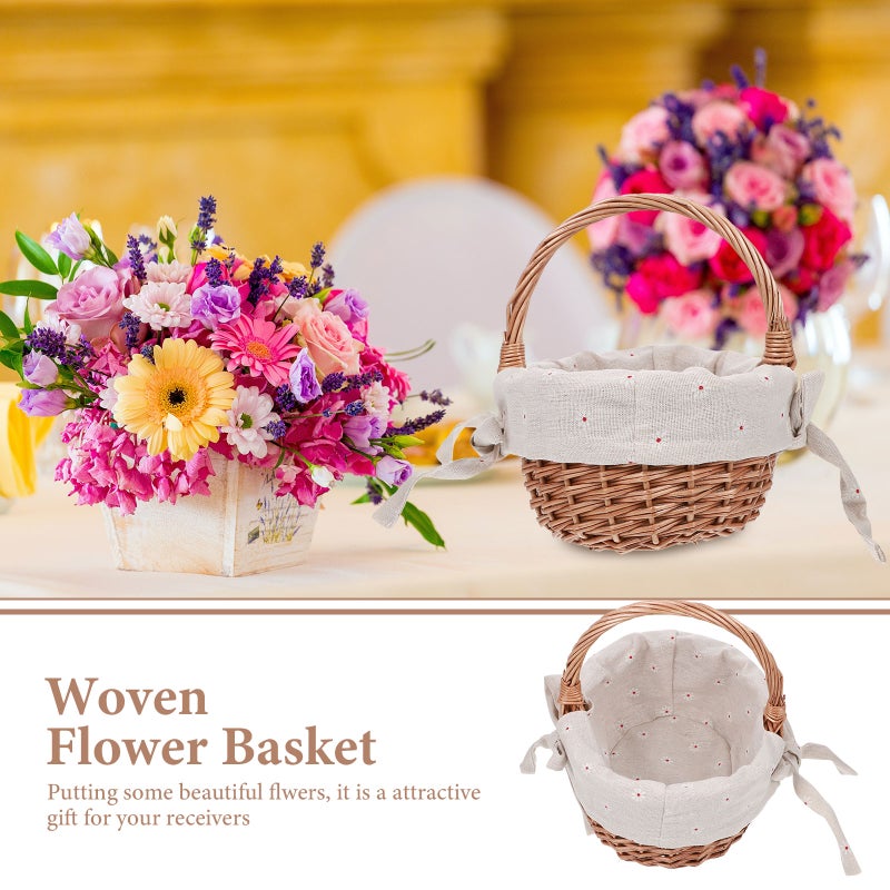 Hand-woven Wicker Linen Basket Portable Woven Flower Basket Wedding Flower Basket for Wedding Proposal (Khaki) - Image 3