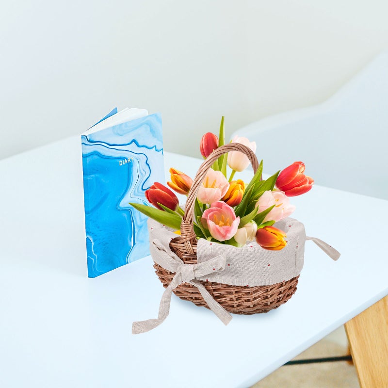 Hand-woven Wicker Linen Basket Portable Woven Flower Basket Wedding Flower Basket for Wedding Proposal (Khaki) - Image 5