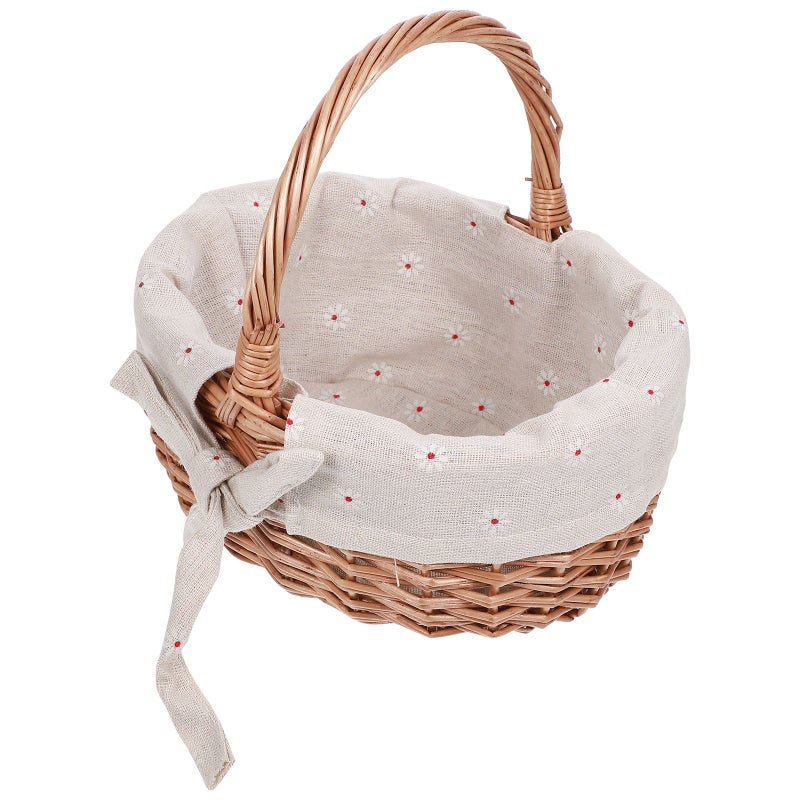 Hand-woven Wicker Linen Basket Portable Woven Flower Basket Wedding Flower Basket for Wedding Proposal (Khaki) - Image 1
