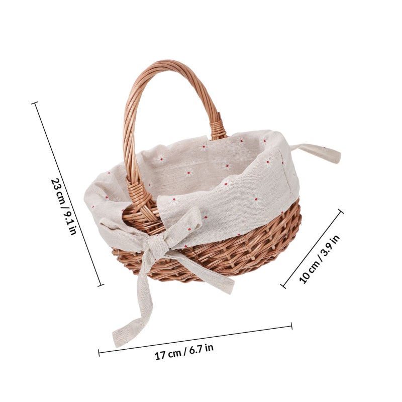 Hand-woven Wicker Linen Basket Portable Woven Flower Basket Wedding Flower Basket for Wedding Proposal (Khaki) - Image 2