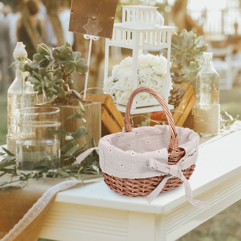 Hand-woven Wicker Linen Basket Portable Woven Flower Basket Wedding Flower Basket for Wedding Proposal (Khaki) - Image 4