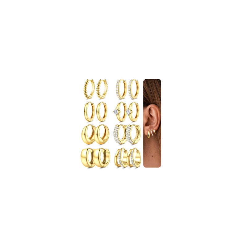 LOYALLOOK Small Chunky Gold Hoop Earrings for Women Hypoallergenic 14K Gold Filled Huggie Earrings for Women Trendy Cartilage Hoop Earring Stacks Lightweight Earring Sets for Multiple Piercing 8Pairs - Image 1