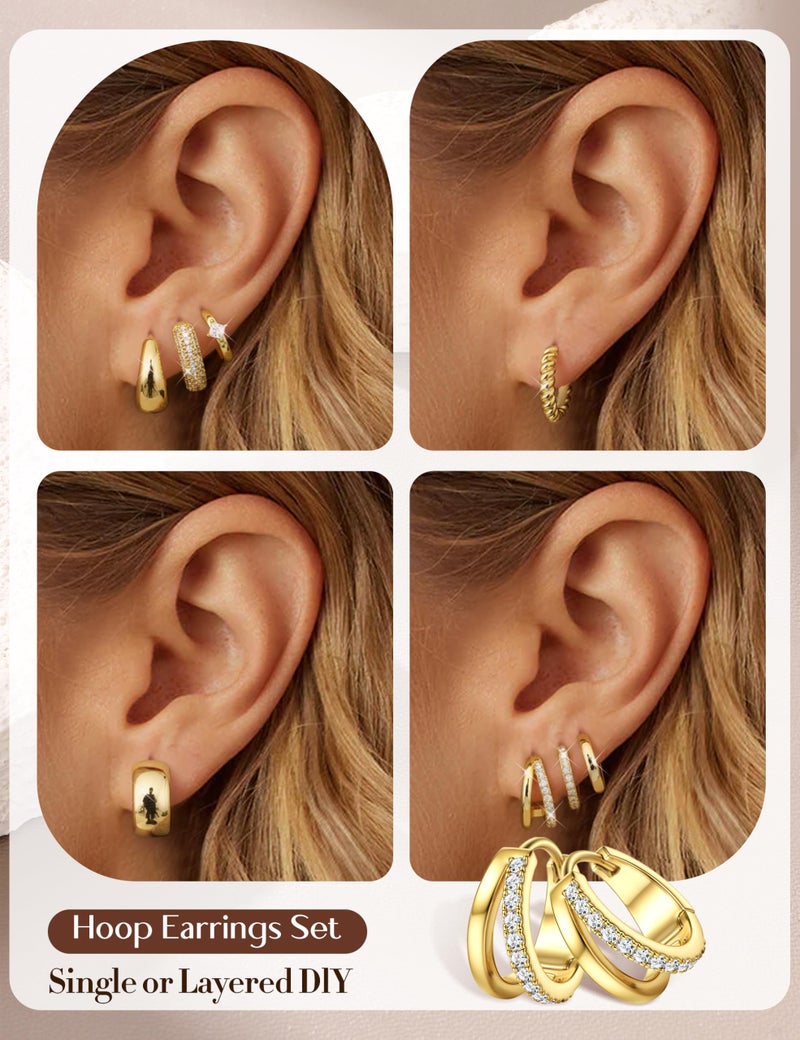 LOYALLOOK Small Chunky Gold Hoop Earrings for Women Hypoallergenic 14K Gold Filled Huggie Earrings for Women Trendy Cartilage Hoop Earring Stacks Lightweight Earring Sets for Multiple Piercing 8Pairs - Image 4