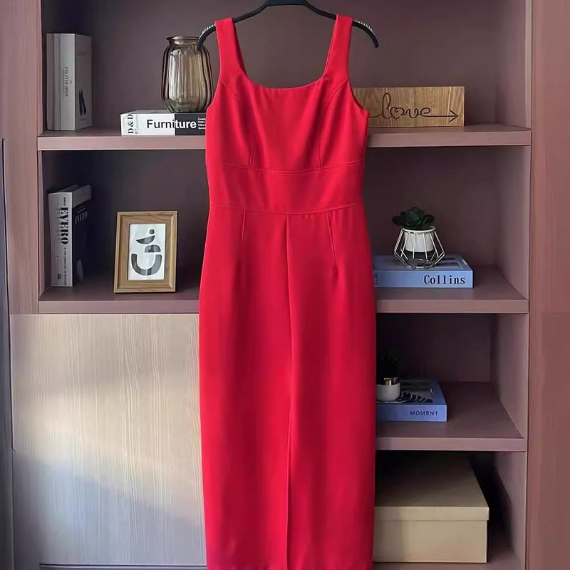 2024 Solid Color Light Mature Style Backless Spice Strap Dress - Image 5