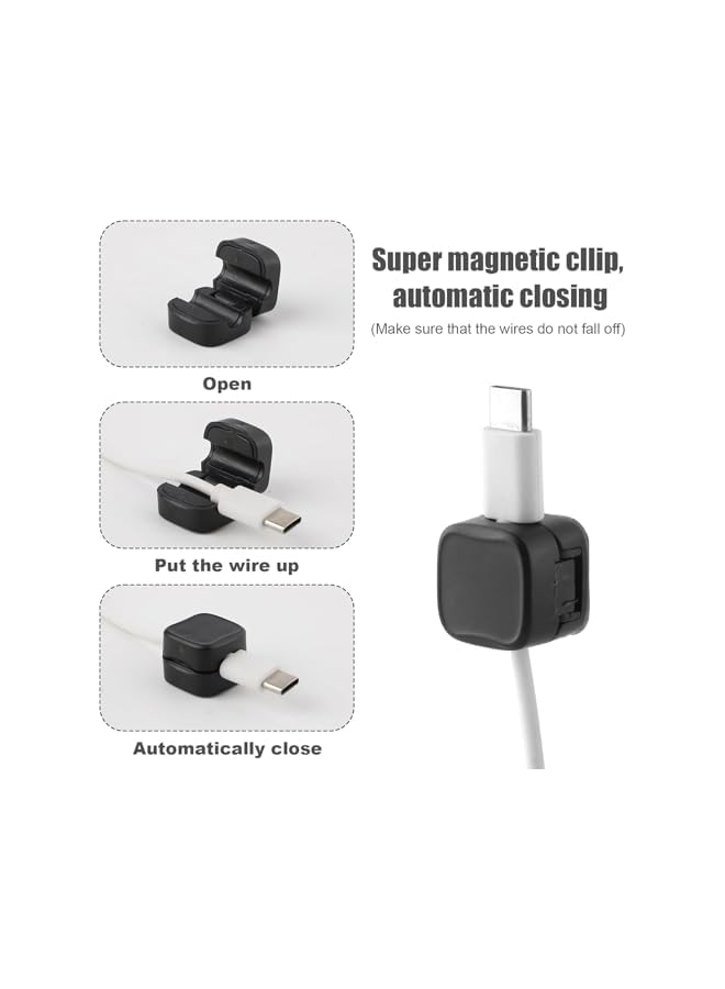 Green Tiger Magnetic Cord Organizer Holder, 6 Pcs Magnetic Cable Clips, Hide Phone Charging Cable Keeper, Wire Holder Keeper Organizer for Home Office Desk Phone Car Wall (Black) - Image 5