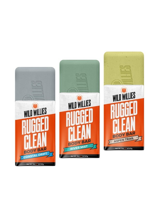 Wild Willies Moisturizing Mens Bar Soap - Bath Soaps With Shea Butter For Odor Protection - Natural Body Bar For Men - Variety Pack, 3 Pack Coastl Drift, Aspen Trail, River Mist - Image 1