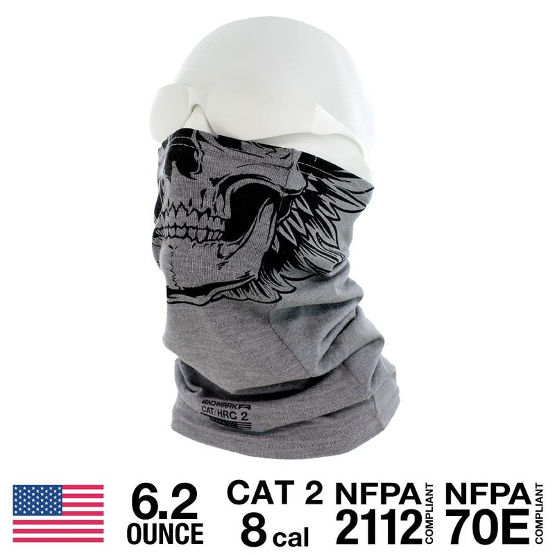 BENCHMARK FR Flame Resistant Face Mask Neck Gaiter - CAT2 (Skully, Gray) - Image 4
