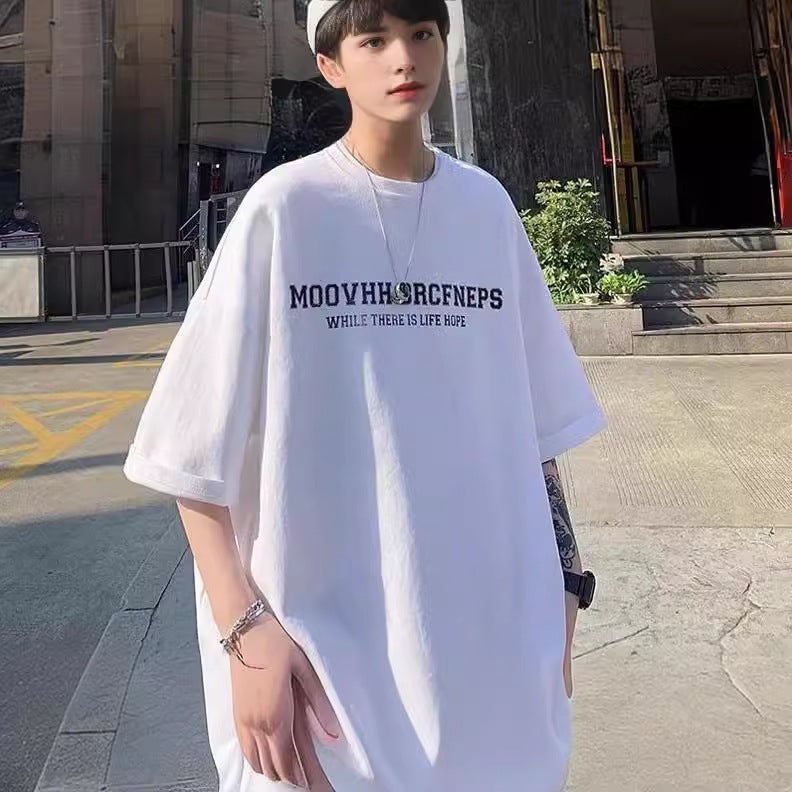 2024 Summer Cotton Men'S Short-Sleeved T-Shirt New Youth Hong Kong Fashion Printed Loose Couple Half-Sleeved Body - Image 4