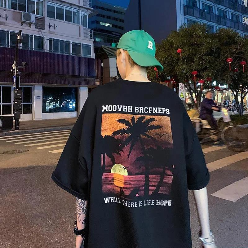 2024 Summer Cotton Men'S Short-Sleeved T-Shirt New Youth Hong Kong Fashion Printed Loose Couple Half-Sleeved Body - Image 2
