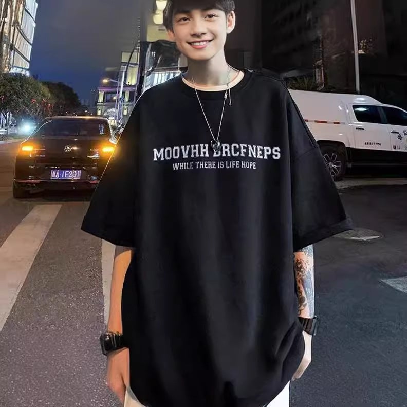 2024 Summer Cotton Men'S Short-Sleeved T-Shirt New Youth Hong Kong Fashion Printed Loose Couple Half-Sleeved Body - Image 5