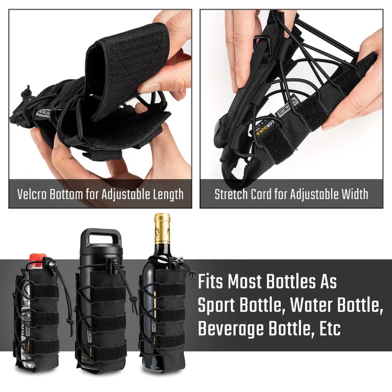 TACTICAL_GEEK TACTICAL GEEK EXT11 Water Bottle Pouch, Portable Carrier, Drawstring Travel Holder, Adjustable Outdoor Sports Kettle Carrier Holster, Molle Water Bottle Holder (Black) - Image 3