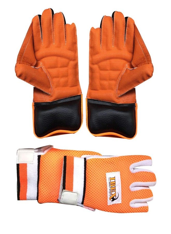 JetFire Ibex College Wicket Keeping Gloves and Inner Gloves Combo (Men, Orange) - Image 4