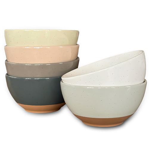 Mora Ceramic Small Dessert Bowls - 16oz, Set of 6 - Microwave, Oven and Dishwasher Safe, For Rice, Ice Cream, Soup, Snack, Cereal, Chili, Side Dishes etc - Microwavable Kitchen Bowl, Assorted Neutrals - Image 1