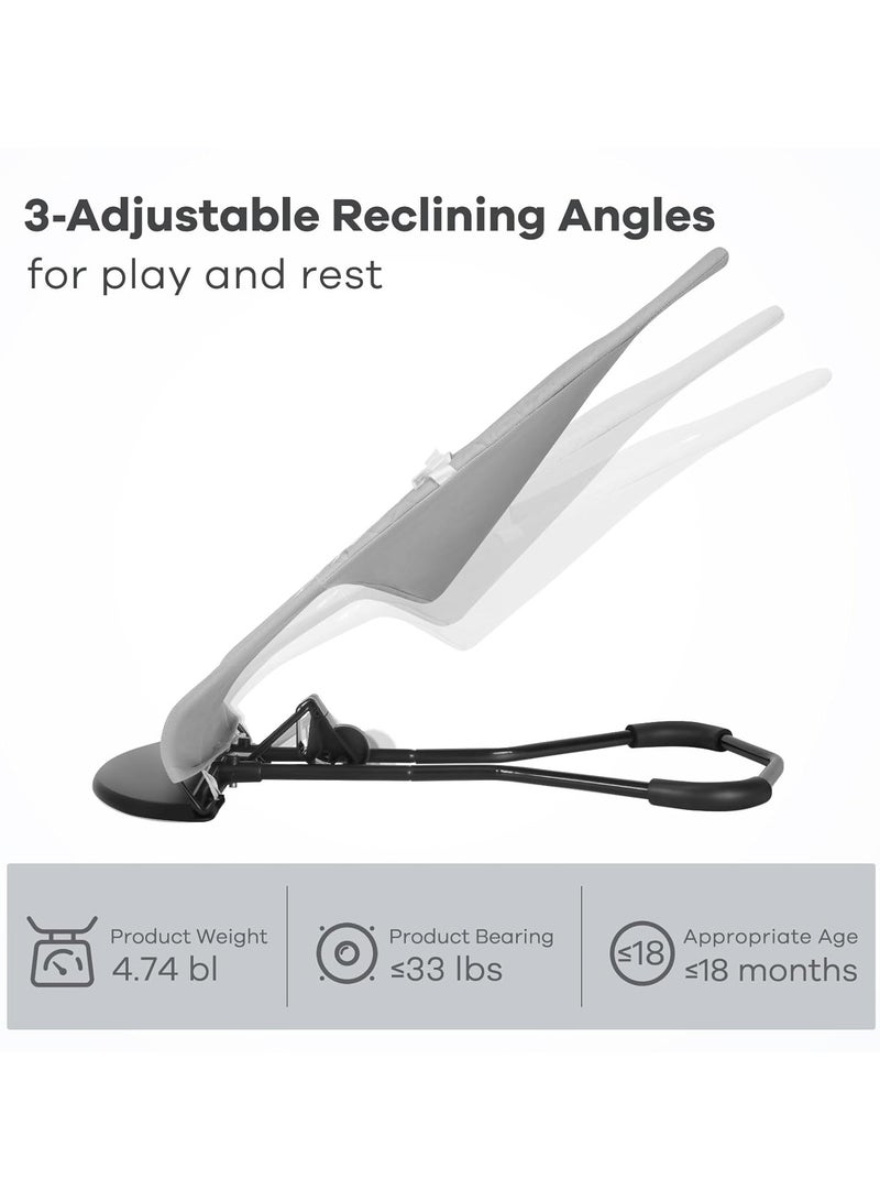 NNEWVANTE Baby Bouncer, Portable Baby Bouncer Seat for Babies 0-18 Months, 100% Cotton Fabrics, 3 Modes of use with Rocker and Stationary Options, Infant Rocker Chair with Hanging Toys-Light Grey - Image 4