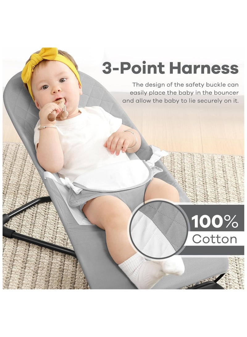 NNEWVANTE Baby Bouncer, Portable Baby Bouncer Seat for Babies 0-18 Months, 100% Cotton Fabrics, 3 Modes of use with Rocker and Stationary Options, Infant Rocker Chair with Hanging Toys-Light Grey - Image 5