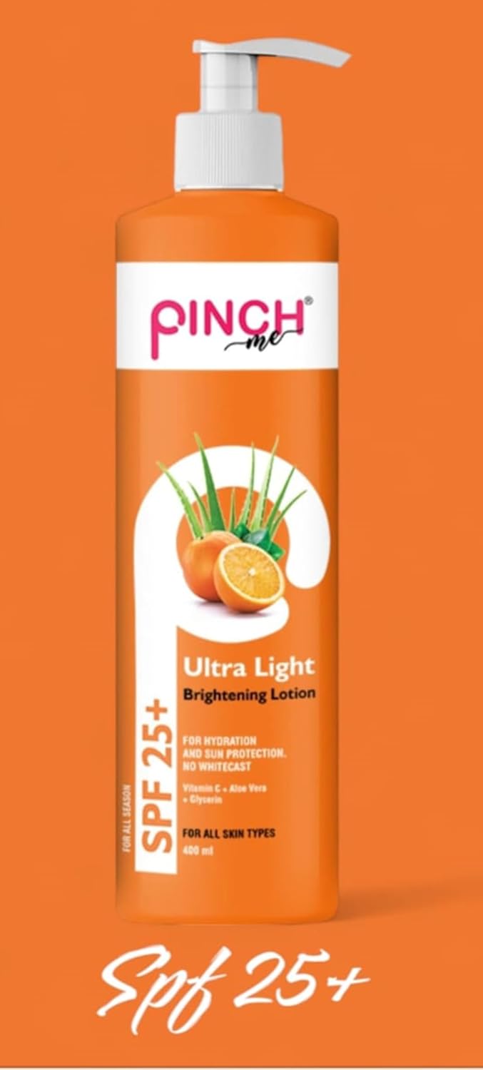 Pinch Me Pinch Me Ultra Light Brightening Body Lotion SPF 25 Vitamin C  Glycerin and Aloe Vera 400 ml Deep Nourish Body Lotion for Women  Men Dry Skin  Smooth and Healthy Looking Skin  12H Moisturization Detans Smooths Rough  Bumpy Skin Soft  Glowing Skin For All Season  - Image 3
