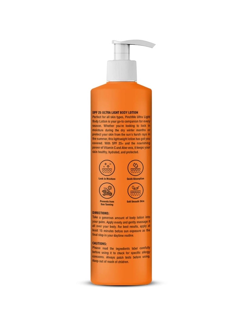 Pinch Me Pinch Me Ultra Light Brightening Body Lotion SPF 25 Vitamin C  Glycerin and Aloe Vera 400 ml Deep Nourish Body Lotion for Women  Men Dry Skin  Smooth and Healthy Looking Skin  12H Moisturization Detans Smooths Rough  Bumpy Skin Soft  Glowing Skin For All Season  - Image 2