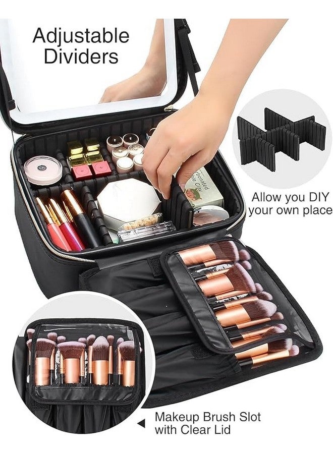 Shrux Portable Rechargeable Travel Makeup Bag - Makeup Case Organizer with LED Mirror 3 Color Lights Adjustable Brightness Cosmetic Train Case with Adjustable Dividers for Women | Vanity Bag (Black) - Image 2