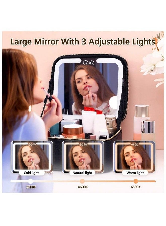 Shrux Portable Rechargeable Travel Makeup Bag - Makeup Case Organizer with LED Mirror 3 Color Lights Adjustable Brightness Cosmetic Train Case with Adjustable Dividers for Women | Vanity Bag (Black) - Image 4