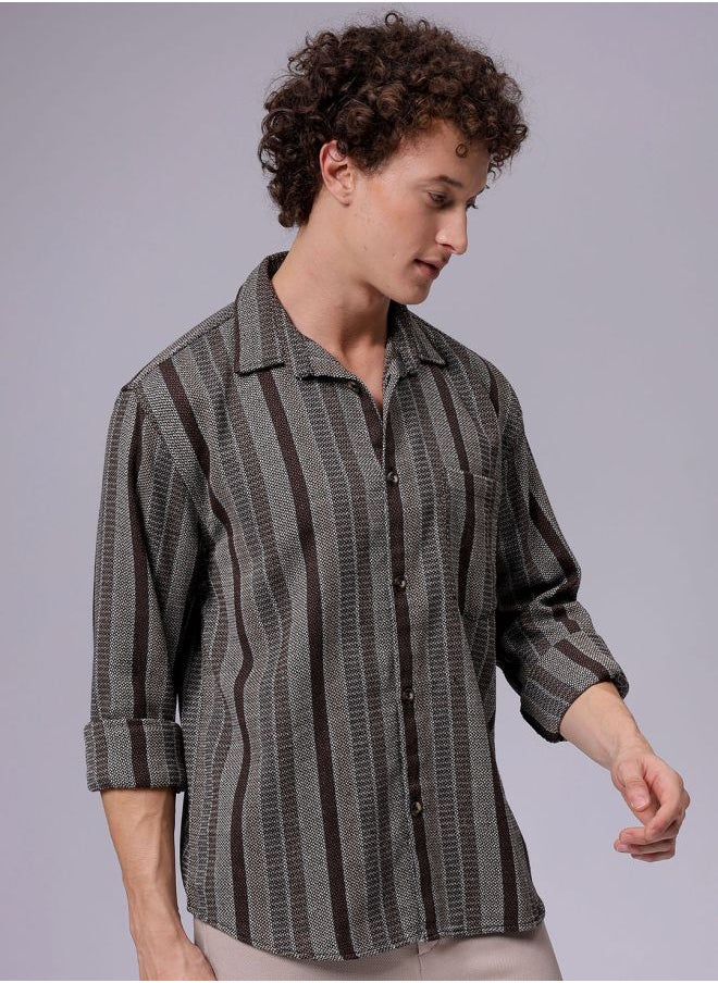 The Indian Garage Co Men Relaxed Fit Striped Full Sleeves Cutaway Collar Resort Wear Shirt  - Image 3