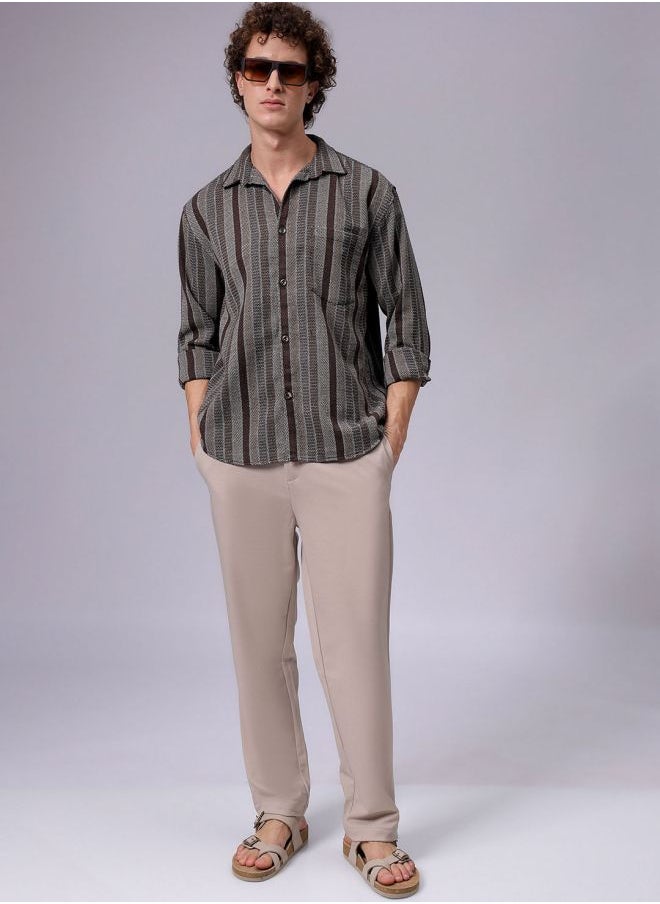 The Indian Garage Co Men Relaxed Fit Striped Full Sleeves Cutaway Collar Resort Wear Shirt  - Image 5