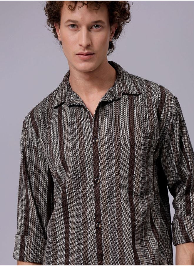 The Indian Garage Co Men Relaxed Fit Striped Full Sleeves Cutaway Collar Resort Wear Shirt  - Image 1