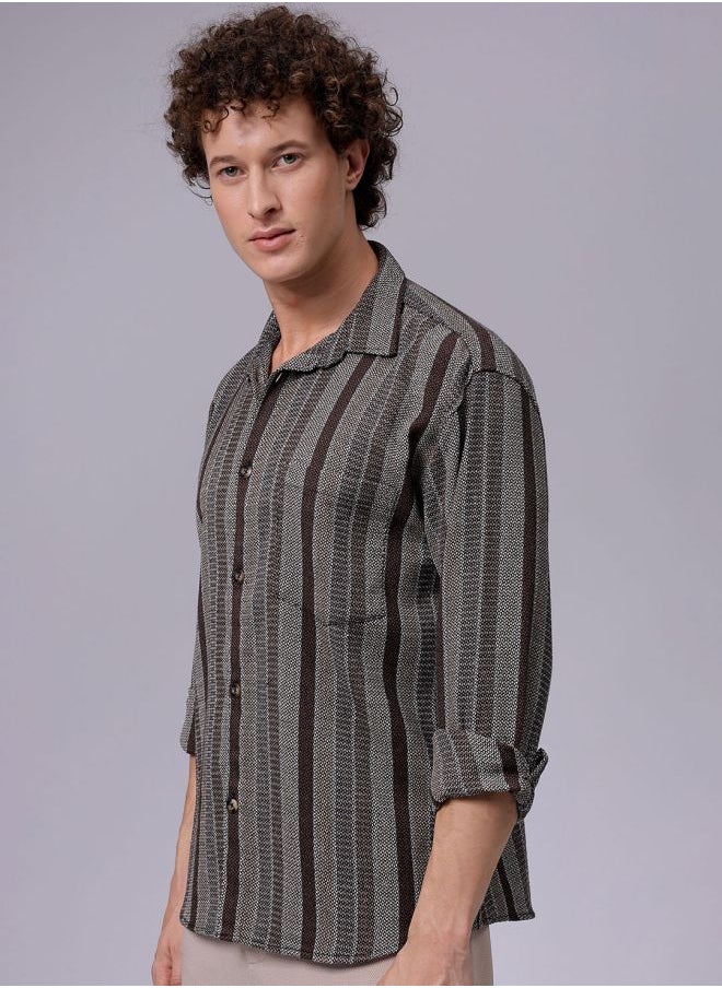 The Indian Garage Co Men Relaxed Fit Striped Full Sleeves Cutaway Collar Resort Wear Shirt  - Image 4