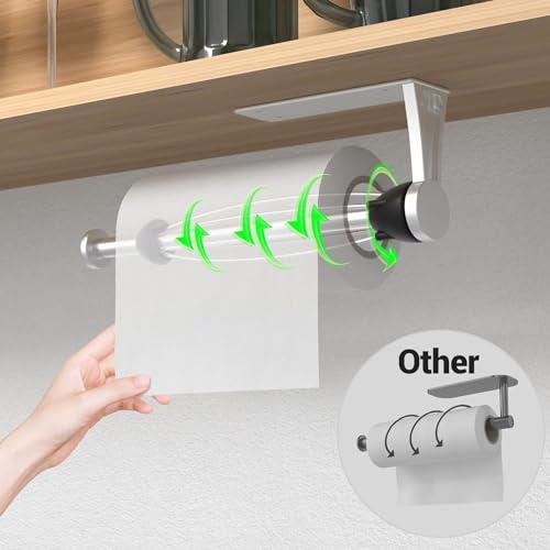 LOISVI Paper Towel Holder Under Cabinet with Damping Effect, Single-Hand Operable Wall Mount Paper Towel Holder for Kitchen/Bathroom, Under Counter Self-Adhesive/Drilled Kitchen Towel Holder - Image 2