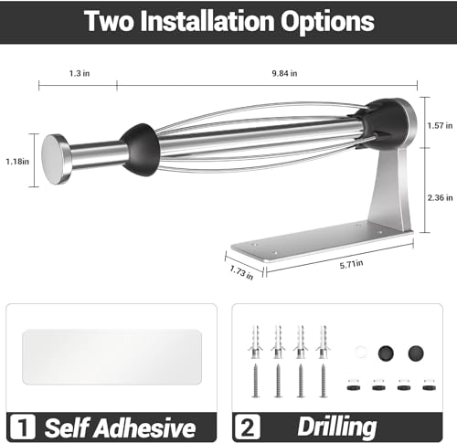 LOISVI Paper Towel Holder Under Cabinet with Damping Effect, Single-Hand Operable Wall Mount Paper Towel Holder for Kitchen/Bathroom, Under Counter Self-Adhesive/Drilled Kitchen Towel Holder - Image 4