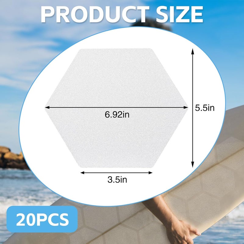 TRINKA 20PCS Surfboard Traction Pads, Waxless Hexagon Surfboard Clear Deck Grip Pad, DIY Non Slip Accessories for Surfpad Water Sports Skimboards - Image 2