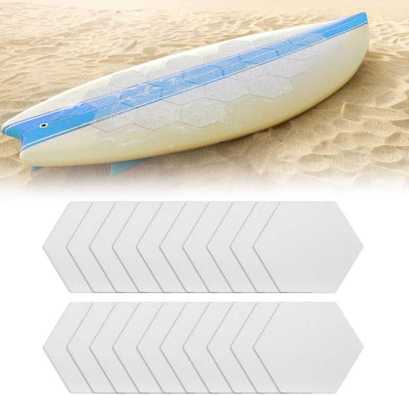 TRINKA 20PCS Surfboard Traction Pads, Waxless Hexagon Surfboard Clear Deck Grip Pad, DIY Non Slip Accessories for Surfpad Water Sports Skimboards - Image 1