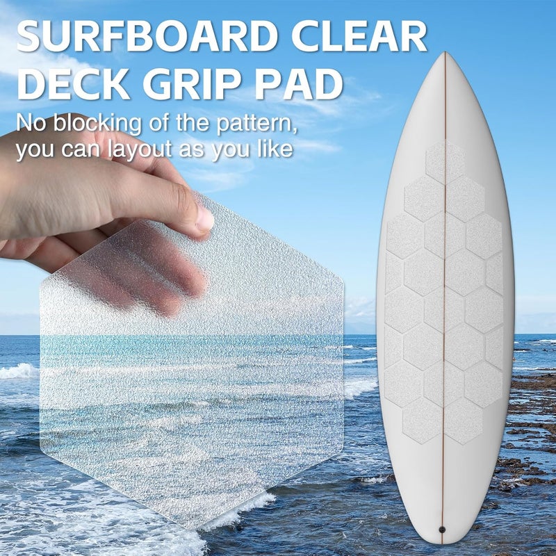 TRINKA 20PCS Surfboard Traction Pads, Waxless Hexagon Surfboard Clear Deck Grip Pad, DIY Non Slip Accessories for Surfpad Water Sports Skimboards - Image 3
