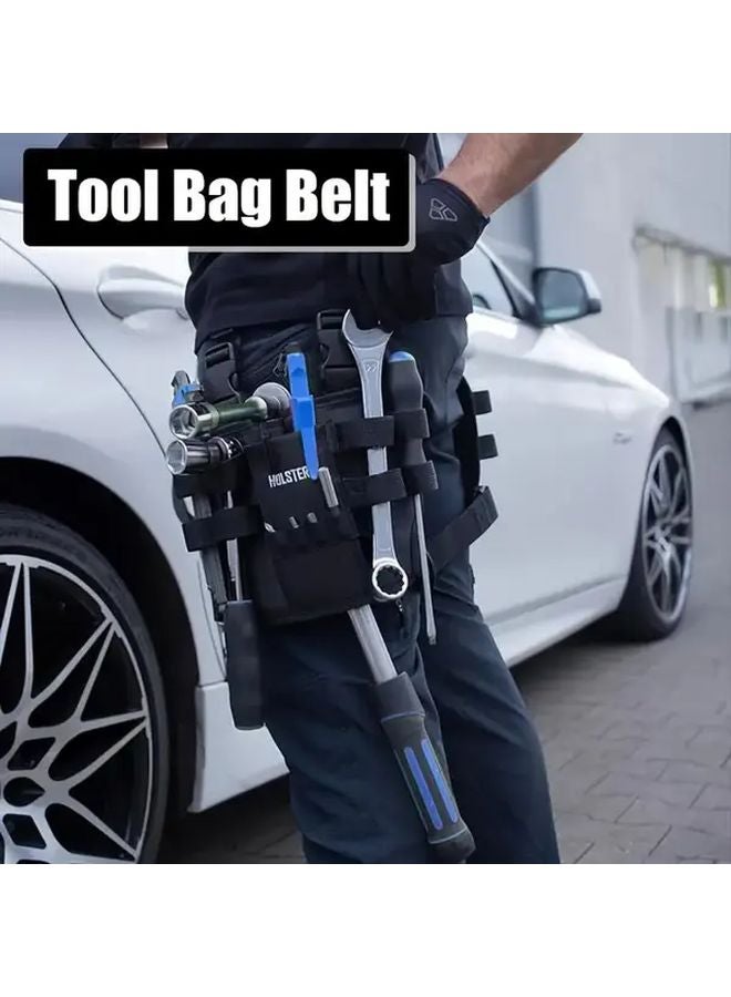 Black Professional Tool Belt Adjustable Leg Holster Multiple Pockets for Electricians Carpenters - Image 4