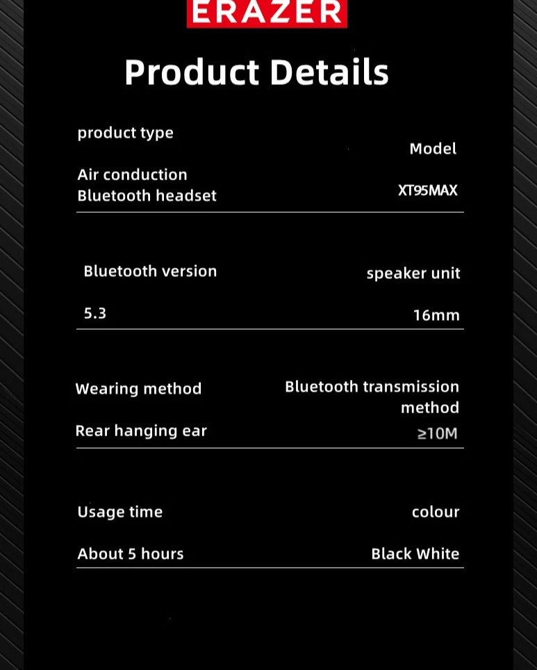 Erazer The XT95 MAX ear-hook wireless sports Bluetooth earphones feature a microphone, are waterproof, and have a 16mm speaker. - Image 5