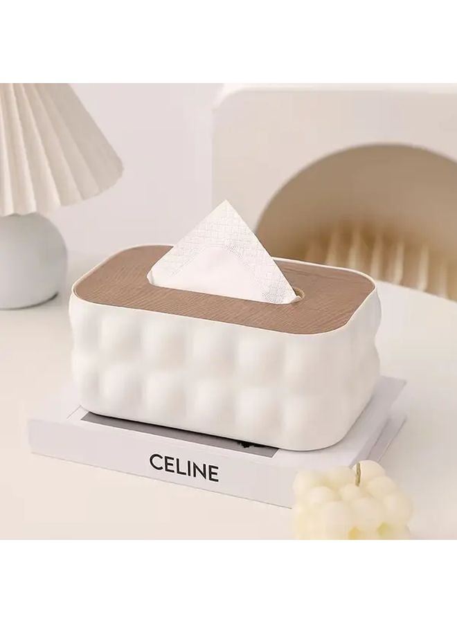 Modern White Acrylic Tissue Box With Spring Loaded Lid Softwood Cover Portable Dispenser - Image 1