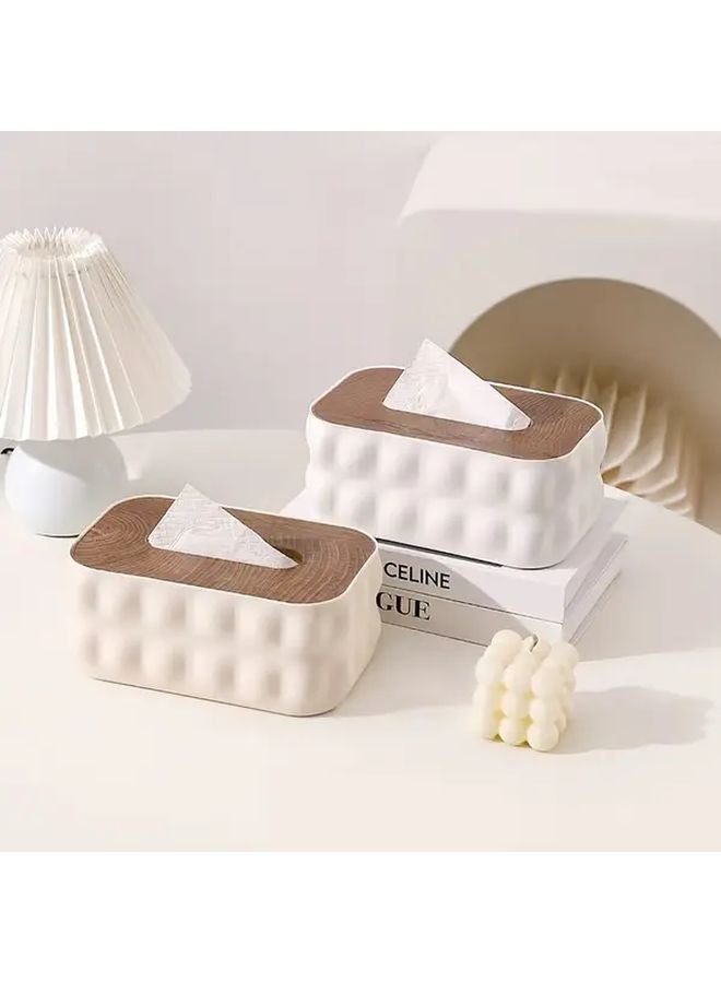 Modern White Acrylic Tissue Box With Spring Loaded Lid Softwood Cover Portable Dispenser - Image 3