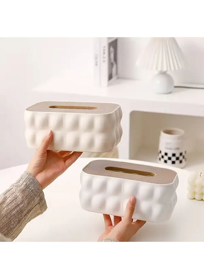 Modern White Acrylic Tissue Box With Spring Loaded Lid Softwood Cover Portable Dispenser - Image 2