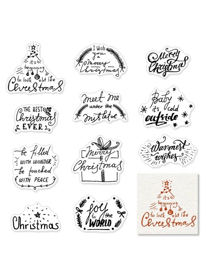 Hying 11 PCS Christmas Blessing Words Clear Stamps for Card Making and Photo Album Decorations, Christmas Tree Rubber Stamps Gift Box Silicone Stamp Seal for Christmas DIY Scrapbooking - Image 1