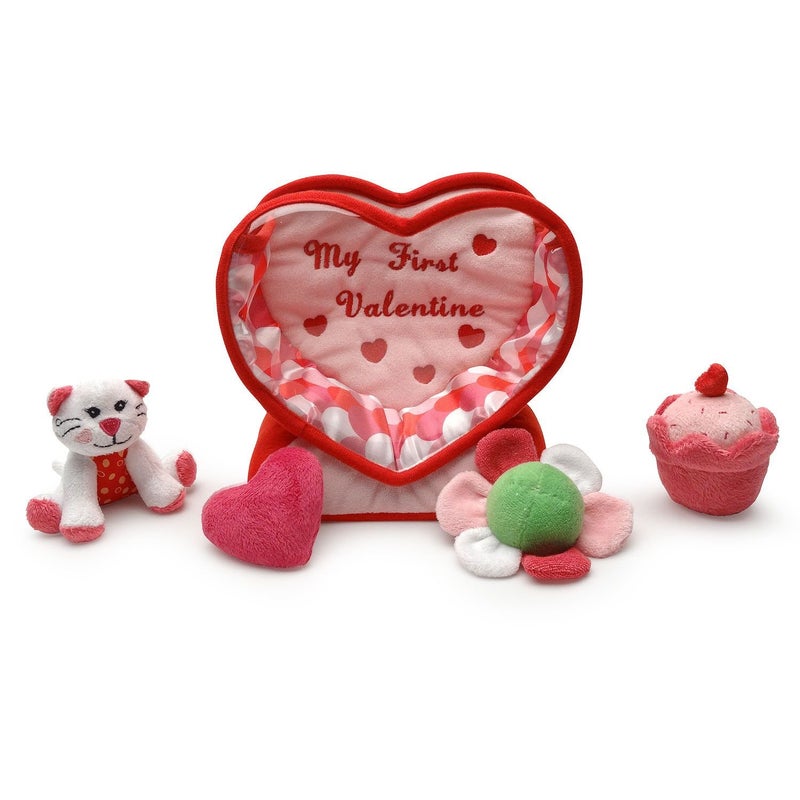 Genius Baby Toys Babys First Valentines Day Gift Deluxe Toy Set with 4 Sensory Toys Cat Heart Flower Cupcake for Babies and Toddlers Sweet Valentines Gift for Baby Girls and Baby Boys by Genius Baby Toys