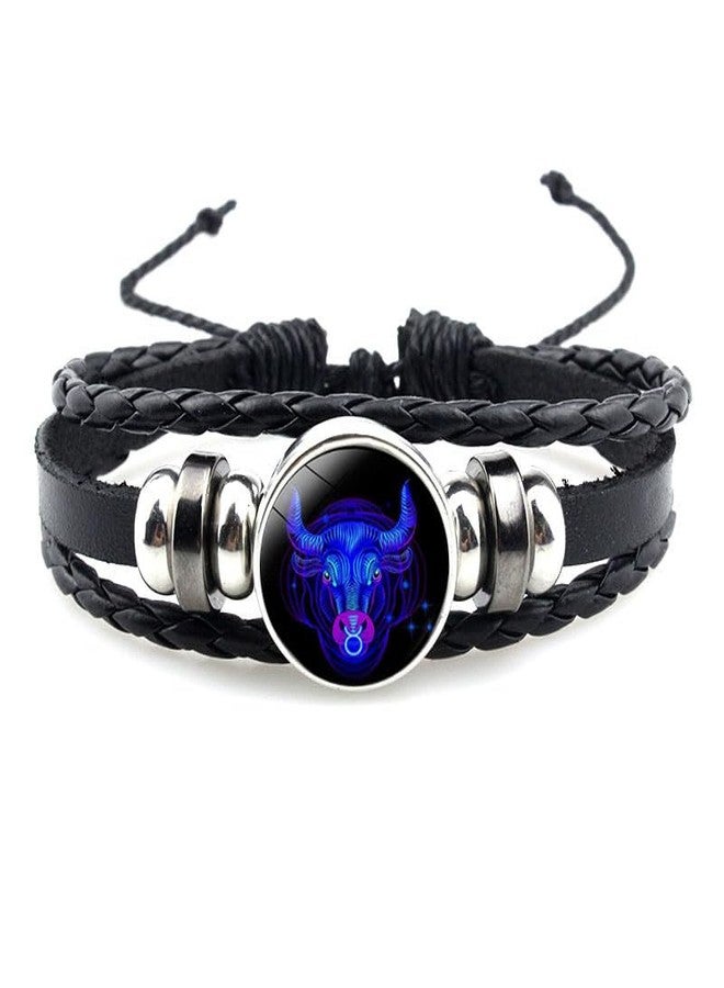 Xeyau 12 Constellation Taurus Bracelets Spirilet Bracelet Zodiac Constellation Bracelet Zodiac Signs Guardian Fluorescent Woven Leather Bracelet for Women Men Jewelry (B-Taurus(4.20-5.20)) - Image 1